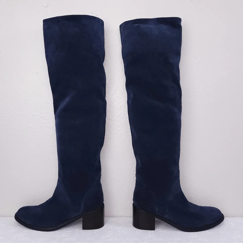 Jeffrey Campbell Ryding Over The Knee Riding Boots US 8.5 Navy Blue Suede OTK